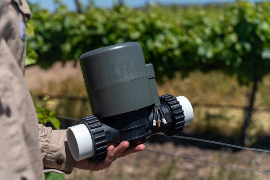 Lumo valve being carried through the vineyard.