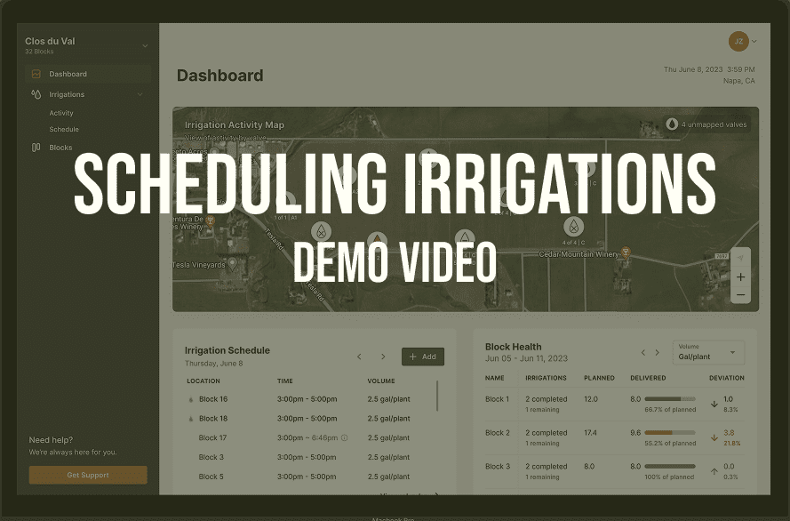 Lumo's scheduling feature for the ops center irrigation management software