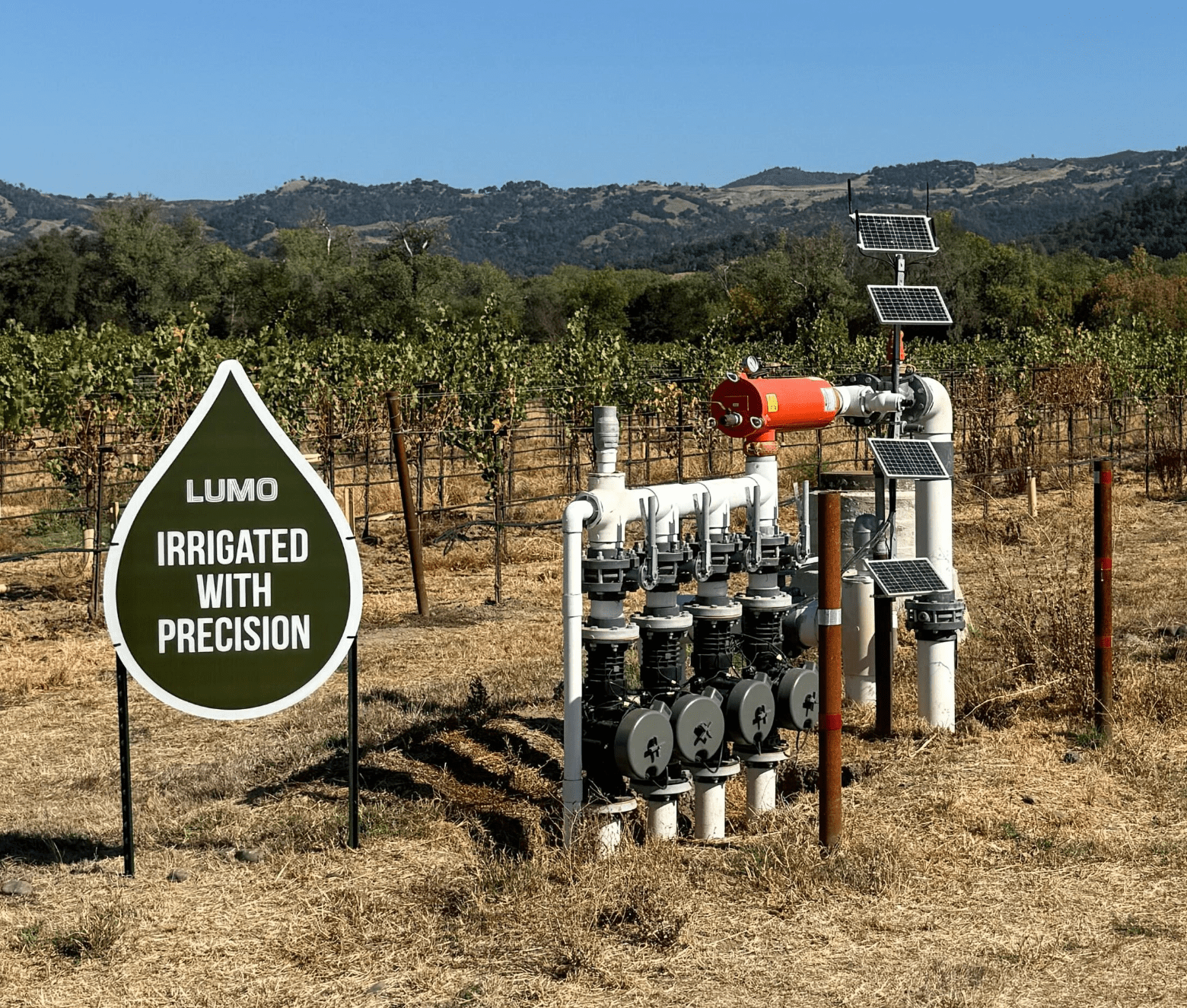 Lumo's 4" irrigation automation valves installed at Delicato.